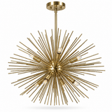 Handcrafted polished brass Sputnik chandelier with radial starburst design