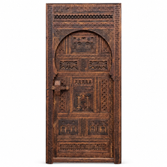 Antique Moroccan Single-Panel Carved Cedar Door – Middle Atlas, Custom Size