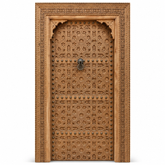 Moroccan Hand-Carved Cedar Wood Door with Frame – Geometric Star, Custom Made
