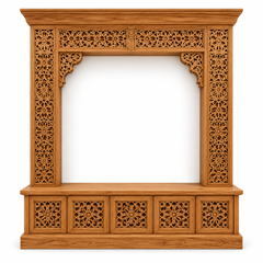 Moroccan Cedar Wood TV Media Wall Unit – Carved Arabesque Frame & Console
