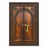 Handmade Moroccan Carved Wooden Window Wall Art | Vintage Brass Latch Decor