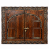 Large Handmade Moroccan Carved Wooden Window Wall Art | Oversized Vintage Brass Latch Decor