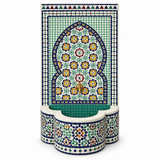 Handmade Moroccan Zellige Mosaic Wall Fountain | Fez Multicolor Star Pattern with Brass Spout