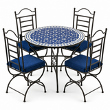 Sapphire Blue Zellige Mosaic Dining Table | Custom Size | Hand-Forged Iron