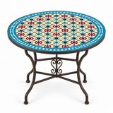 Multicolor Zellige Mosaic Dining Table — Coral, Gold & Teal with Turquoise Border