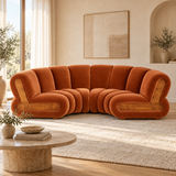 Curved Rust Velvet Modular Sectional Sofa