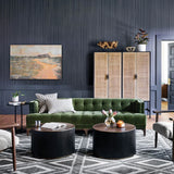 Mid-Century Olive Green Velvet Tufted Sofa