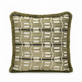 Sage Green Linear Patterned Fringe Pillow