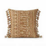 Tan Patterned Pillow With Tassel Trim