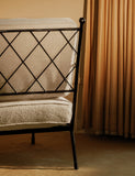 Modern Oatmeal Fabric Metal Accent Chair