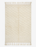 Cream Textured Checkered Moroccan Rug