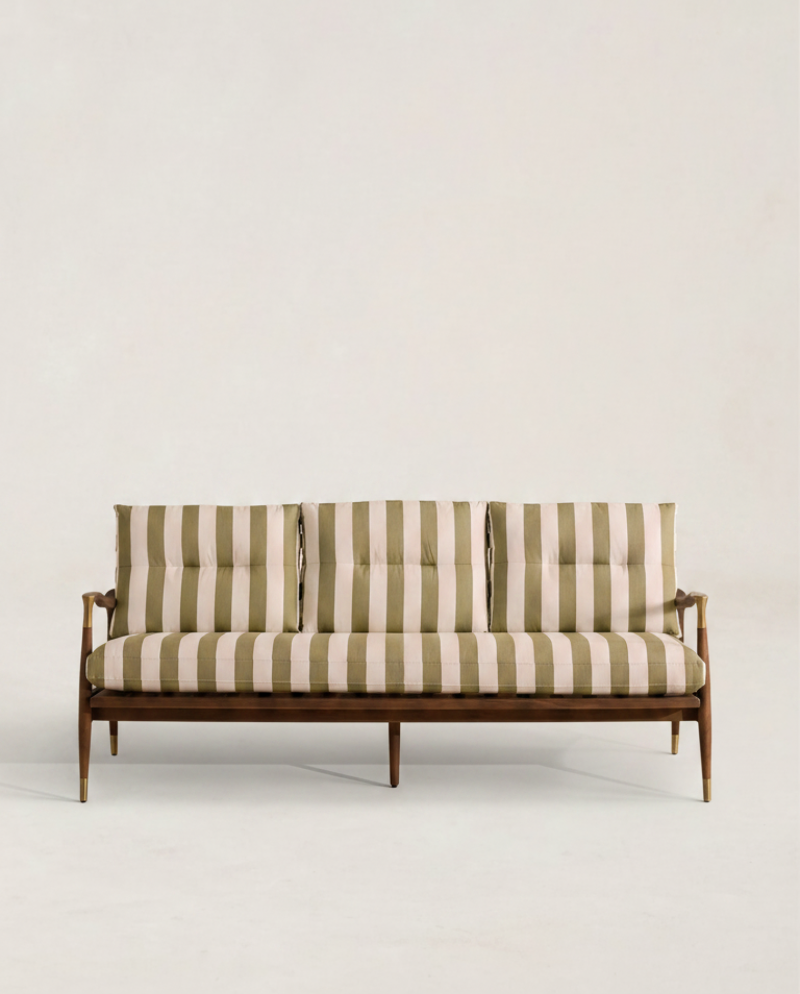Mid-Century Striped Walnut Sofa