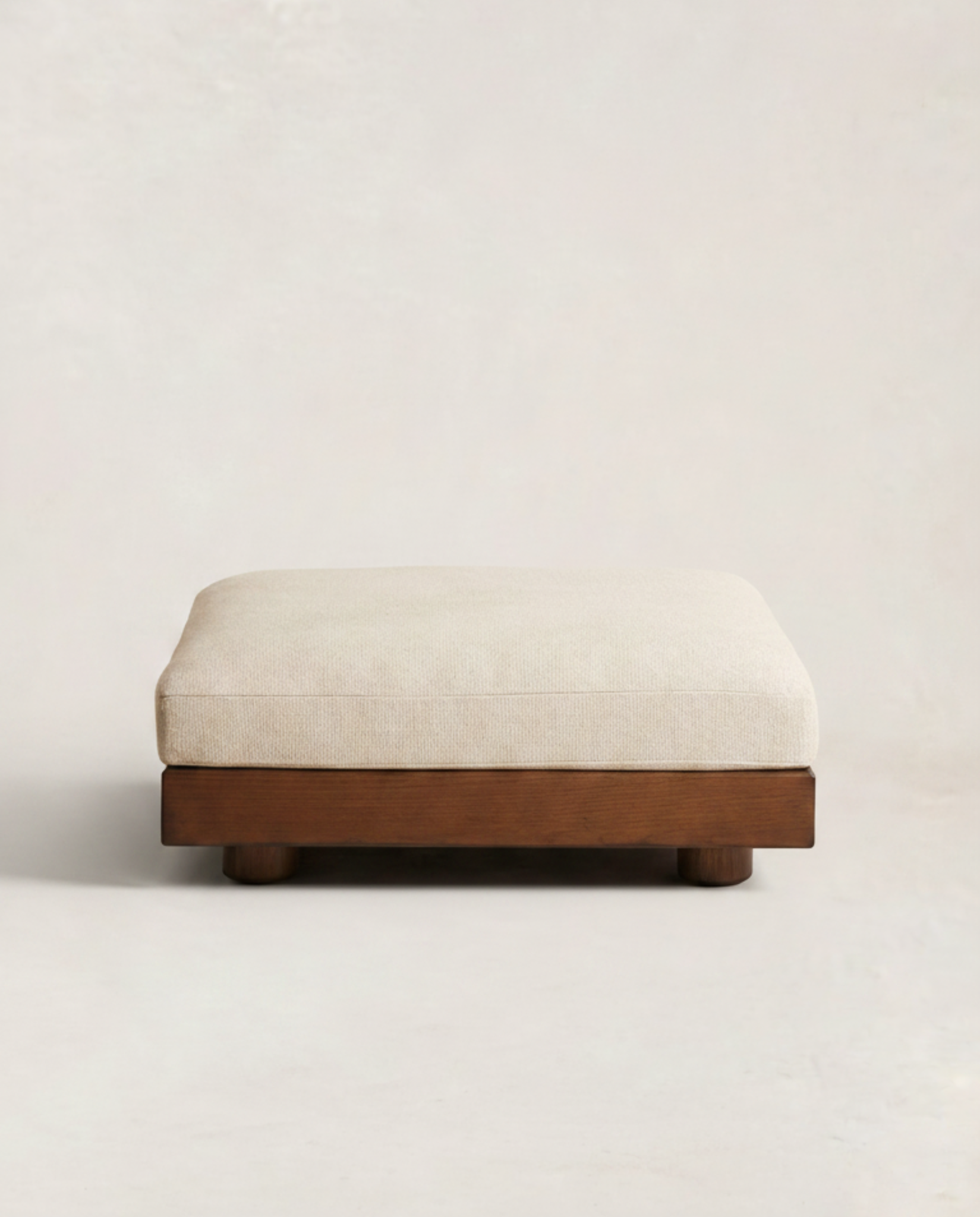 Minimalist Walnut & Linen Ottoman