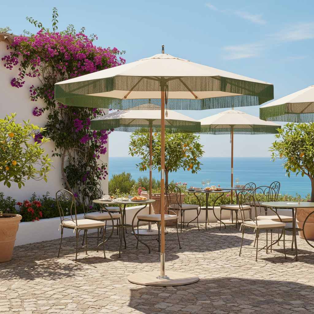 Cream Fringe Patio Umbrella