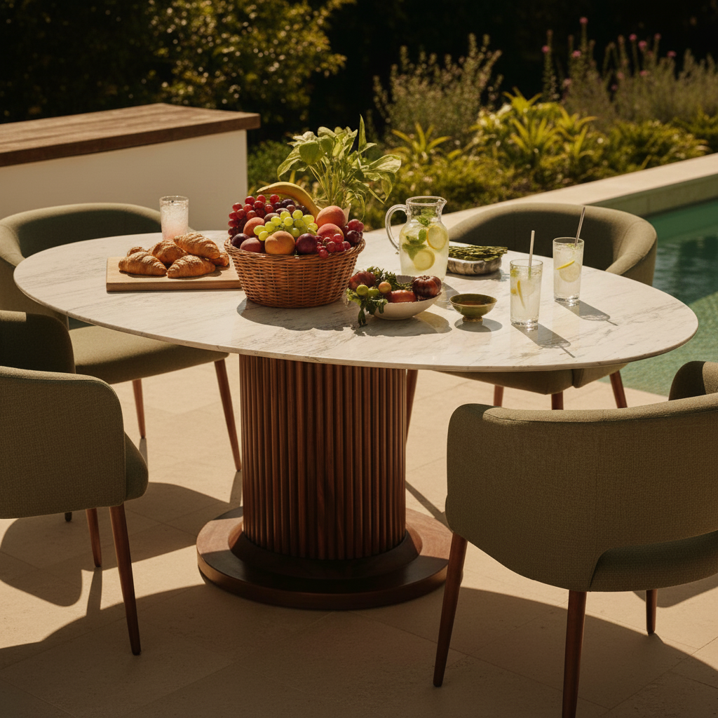 Fluted Marble Pedestal Dining Table