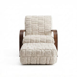 Cream Textured Fabric Armchair and Ottoman