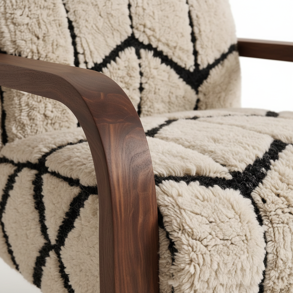 Beni Ourain Armchair - Walnut Armrest