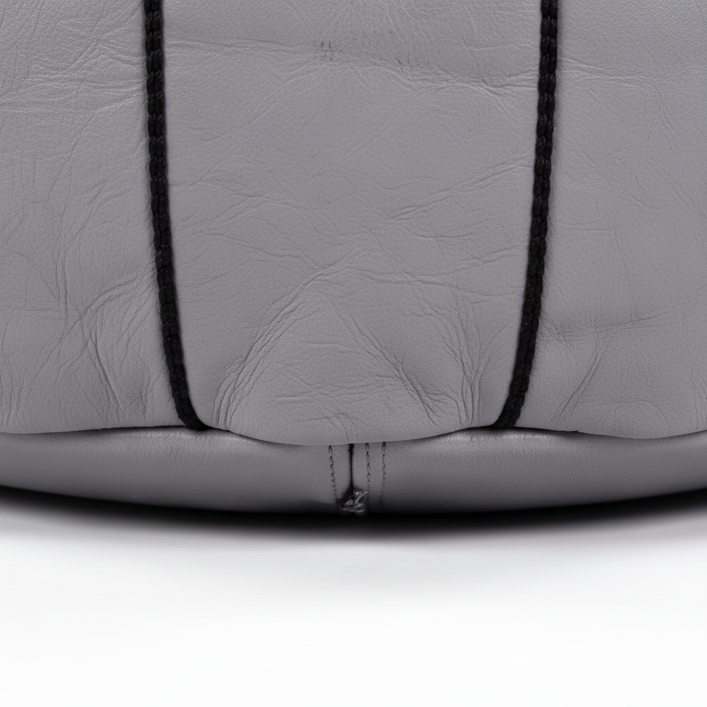 Grey Leather Pouf - Base Edge