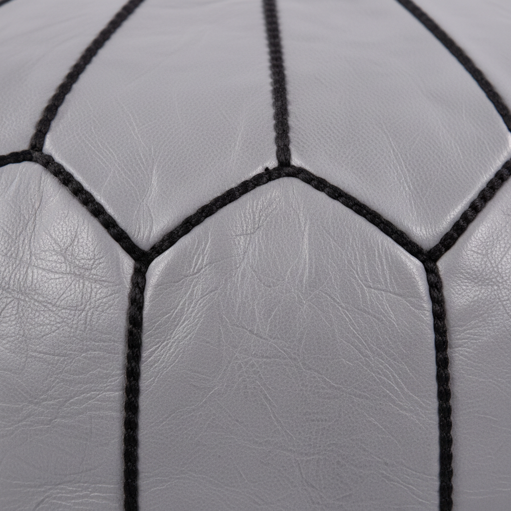 Grey Leather Pouf - Leather Texture
