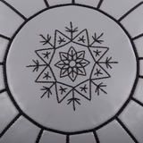 Grey Leather Pouf - Top Embroidery