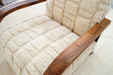 Cream Textured Fabric Armchair and Ottoman