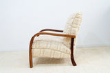 Cream Textured Fabric Armchair and Ottoman