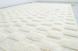 Cream Textured Checkered Moroccan Rug