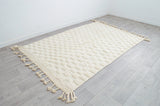 Cream Textured Checkered Moroccan Rug