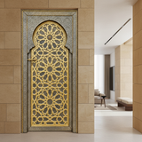 Brass and engraved metal Moroccan door installed in an elegant contemporary home