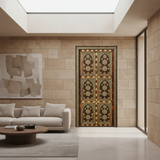 Ornate dark cedar Moroccan double door installed in an elegant contemporary home