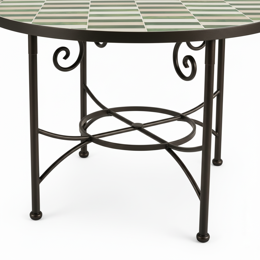 Hand-forged wrought iron scrolled base detail