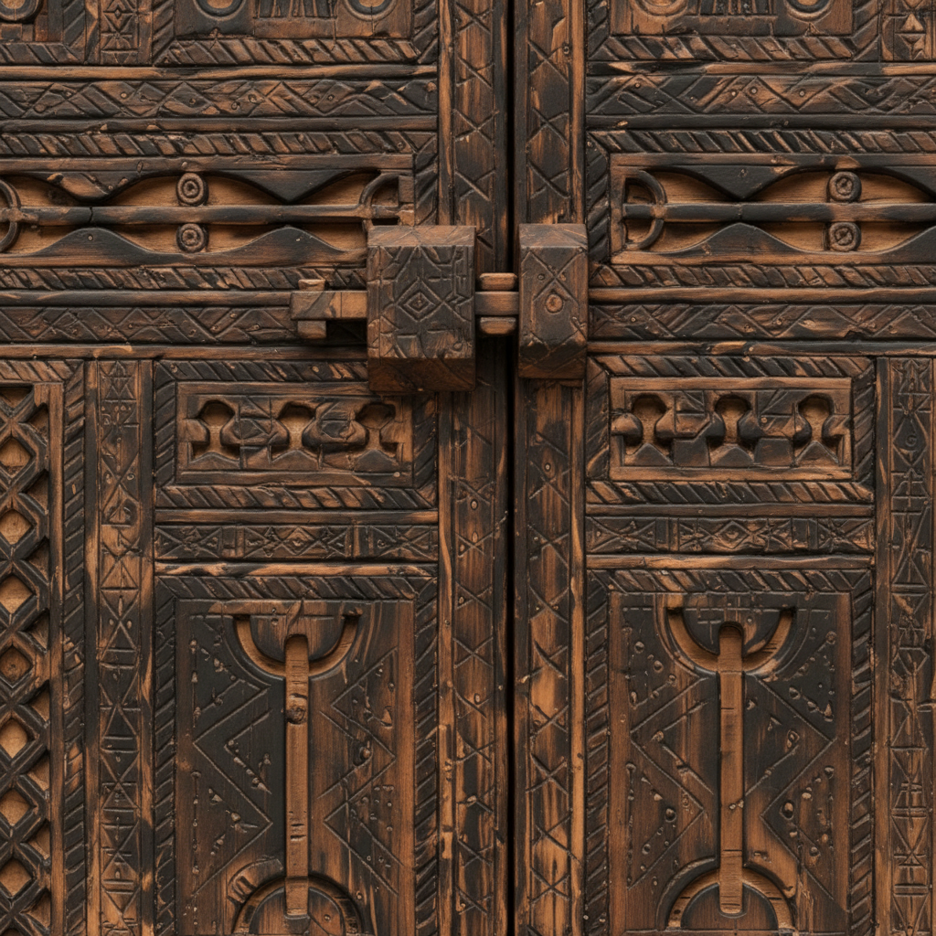 Close-up of the smaller inward-opening inset door and central latch