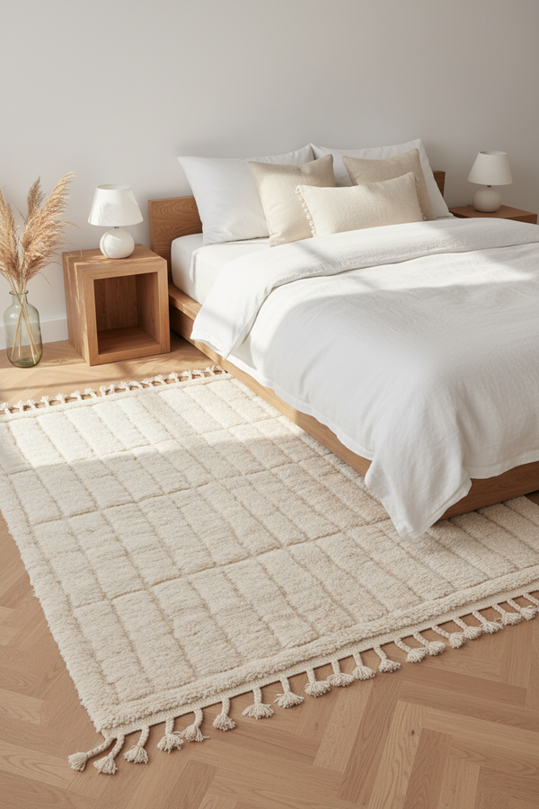 Ivory Ribbed Plush Moroccan Rug Lifestyle
