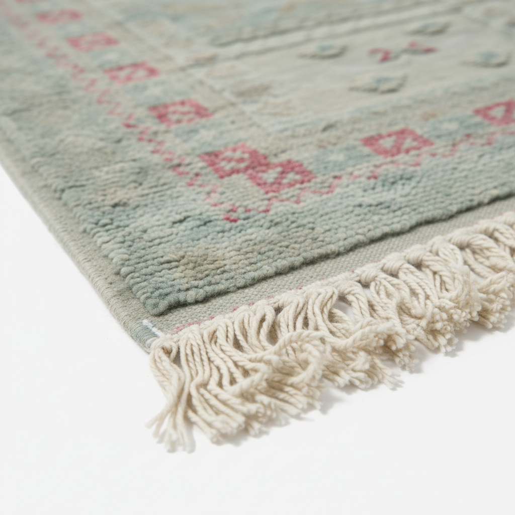 Teal Tribal Rug - Fringe Detail