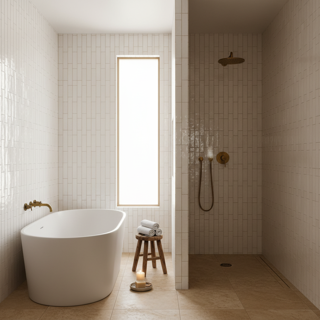 White Zellige 2×6 Brick — Bathroom