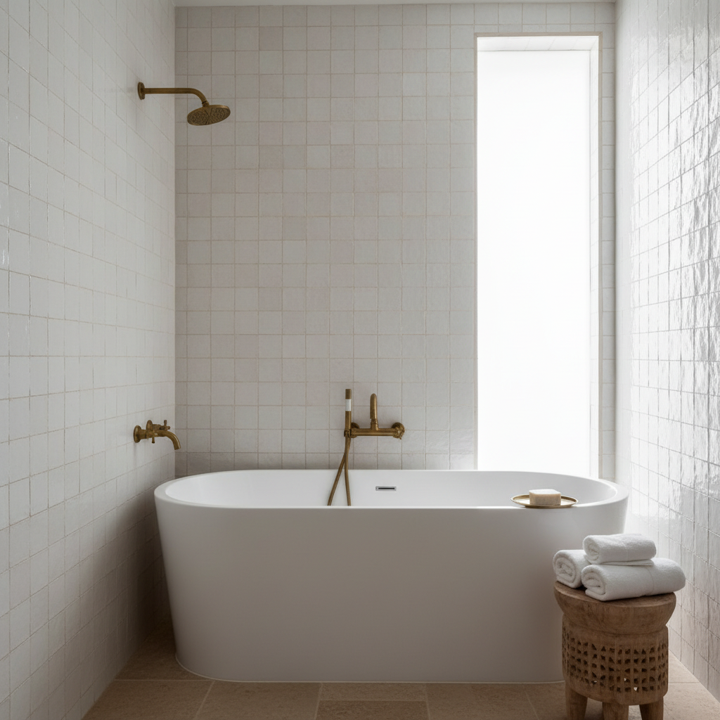White Zellige Tile — Bathroom